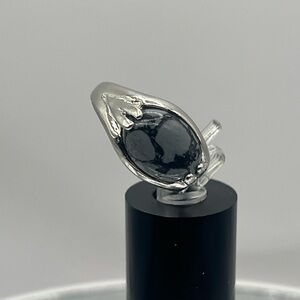Brand New Teardrop “Snowflake Obsidian” Silver Ring